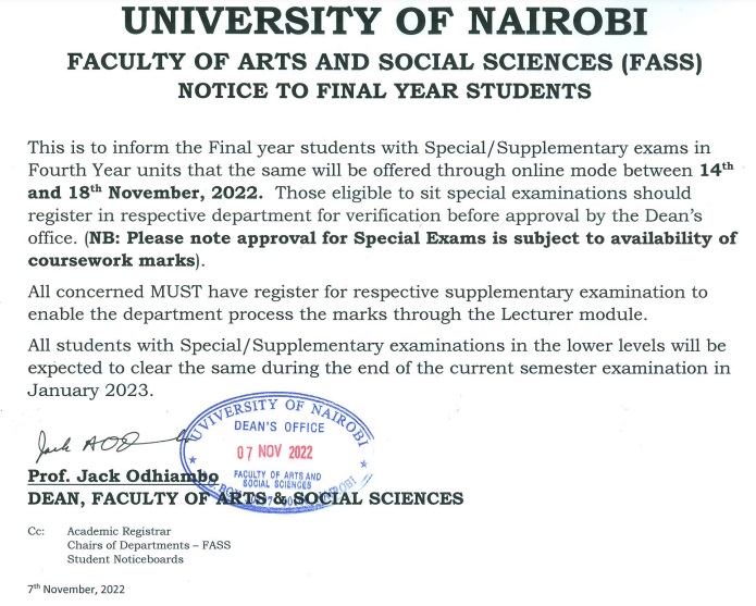 Notice to Final Year Students