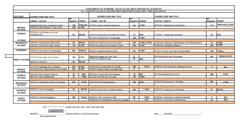 EXAM TIMETABLE