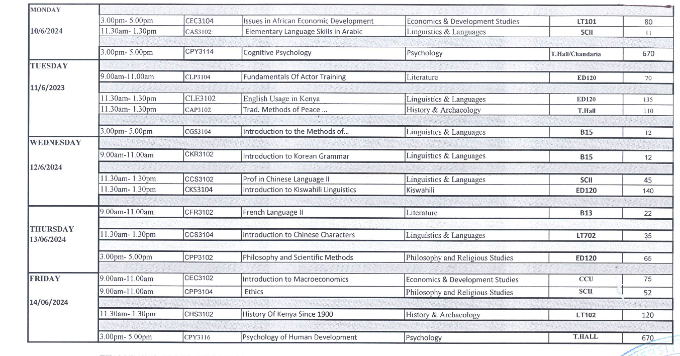 EXAM TIME TABLE