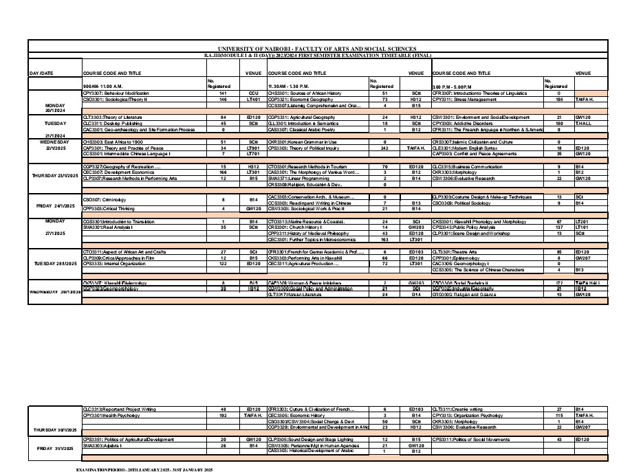 EXAM TIMETABLE