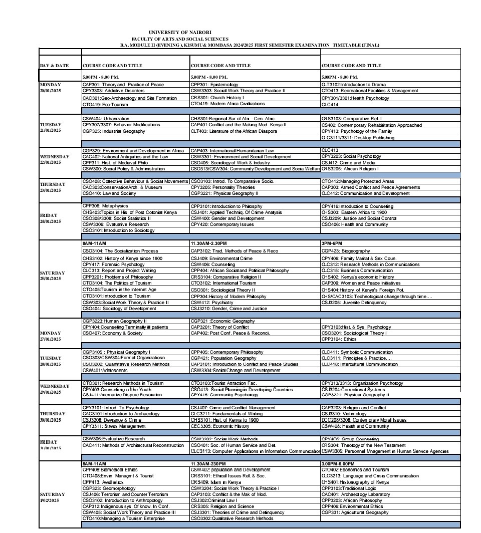 EXAM TIMETABLE