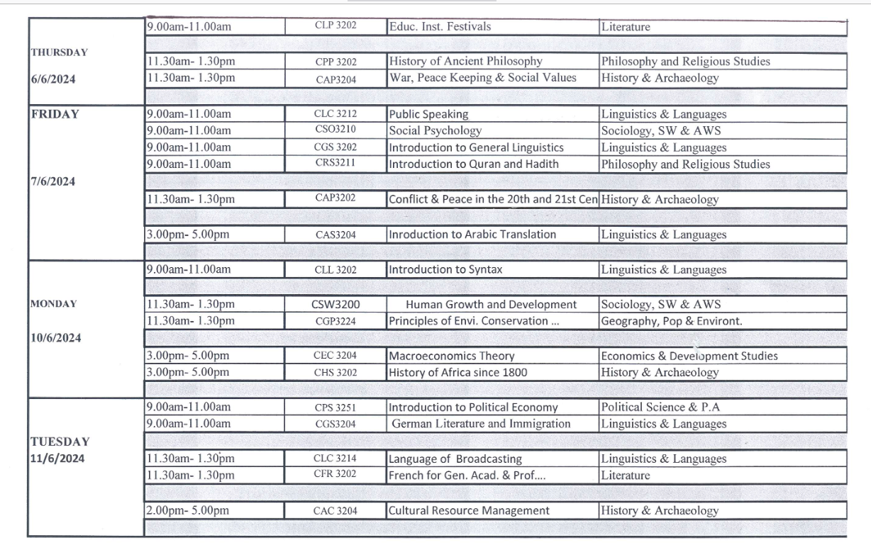 EXAM TIME TABLES