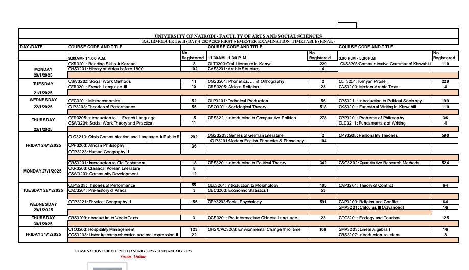 EXAM TIMETABLE