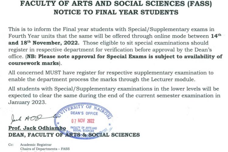 Notice to Final Year Students