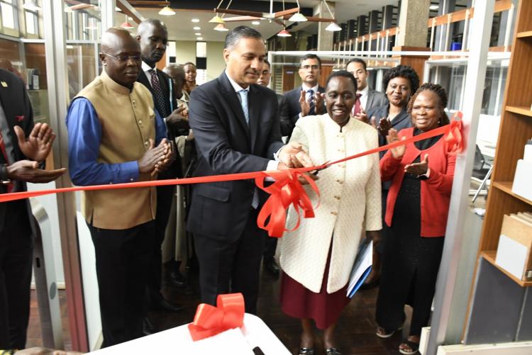 VC Prof .Margaret Jesang and High Commissioner Dr. Adarsh Swaika  opening the Indian Corner at the Graduate Library 